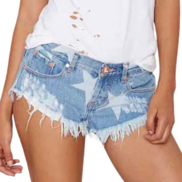 Fashion Women's Denim Shorts Printed Beach Shorts Hot Pants