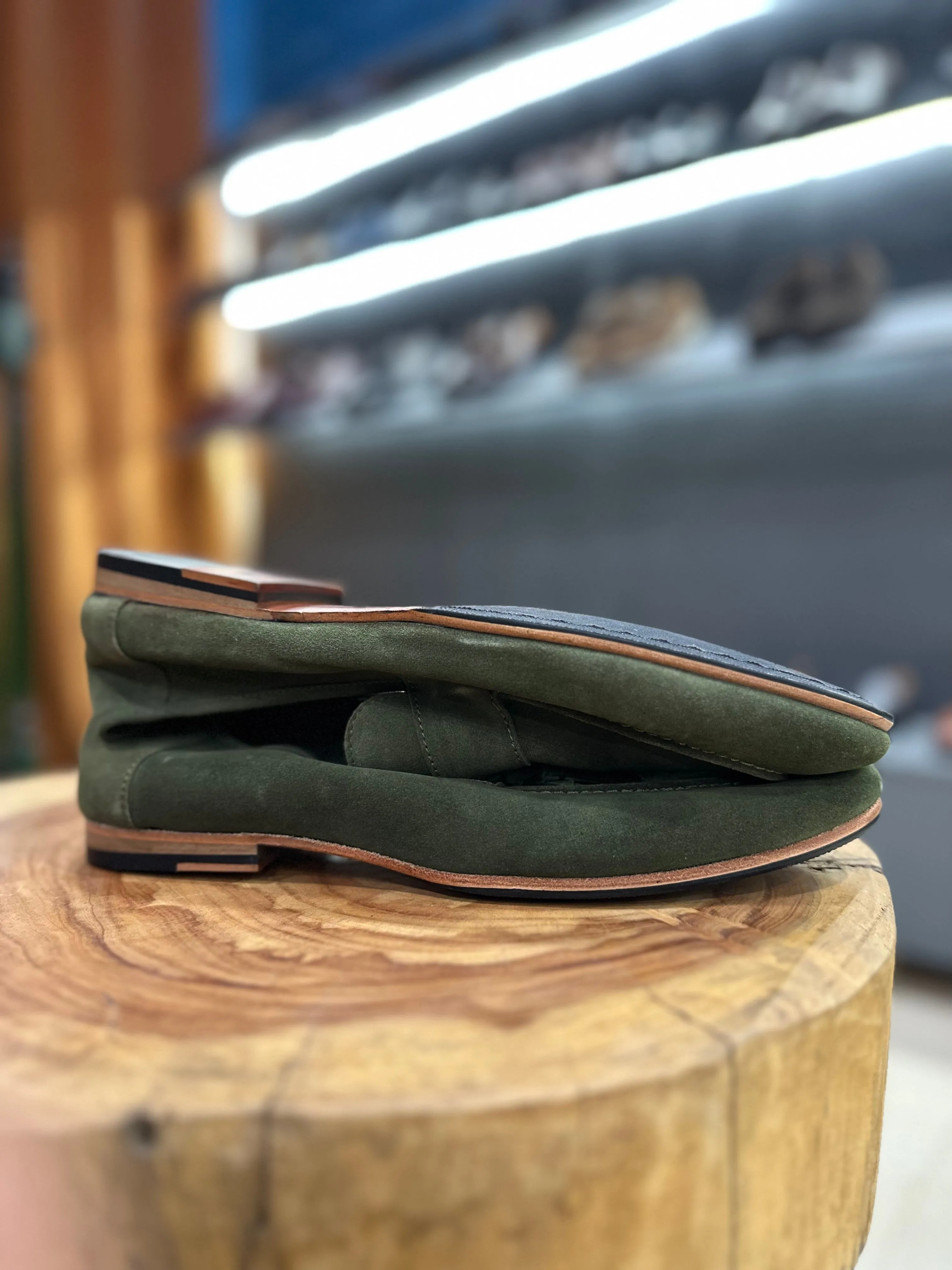Green Unlined Suede Supersoft City Tassel Loafers