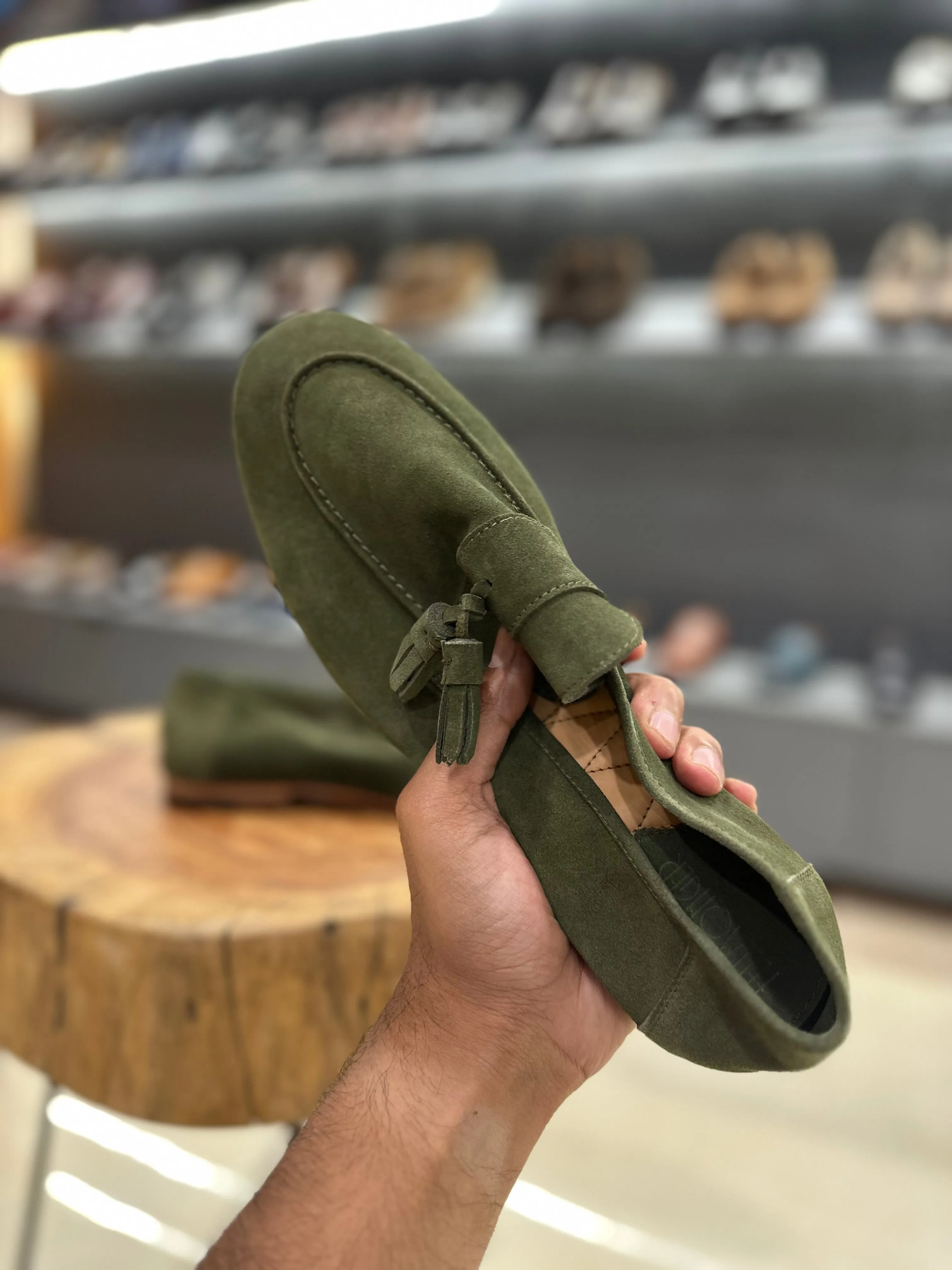 Green Unlined Suede Supersoft City Tassel Loafers