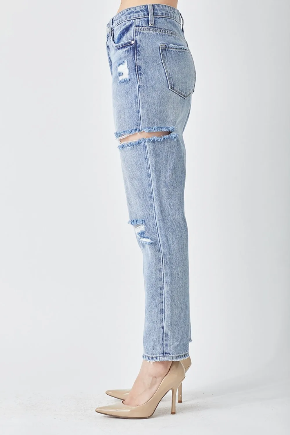 RISEN Distressed Slim Cropped Blue Denim Jeans