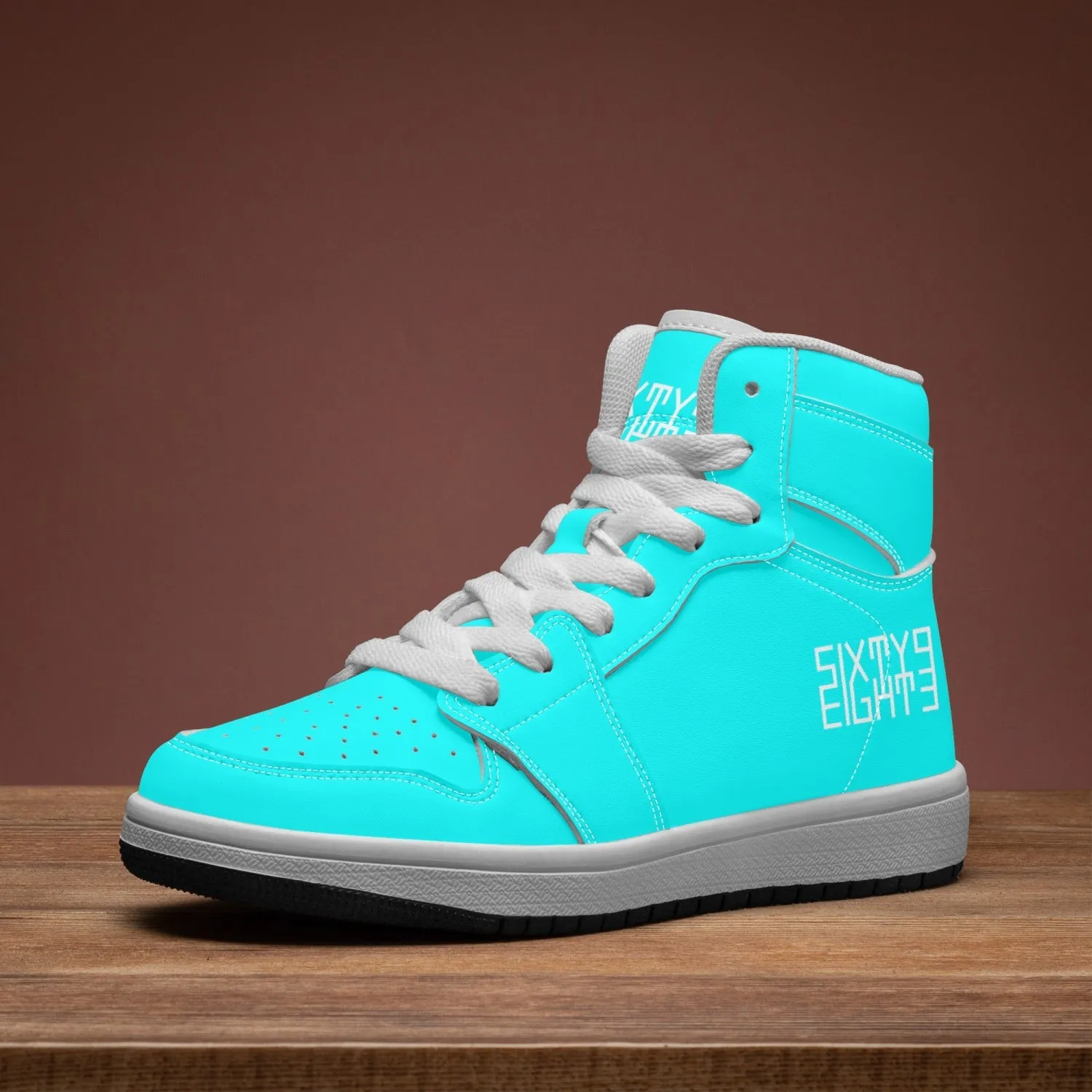 Sixty Eight 93 Logo White Aqua Blue Kids High-Top Shoes